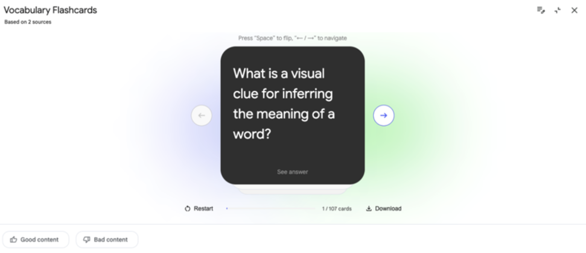 Flashcards feature supporting active recall practice