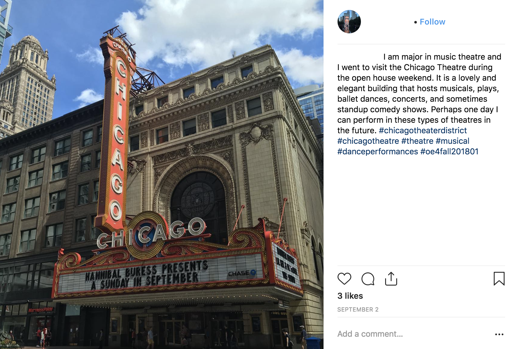 Example of music theatre Instagram project.