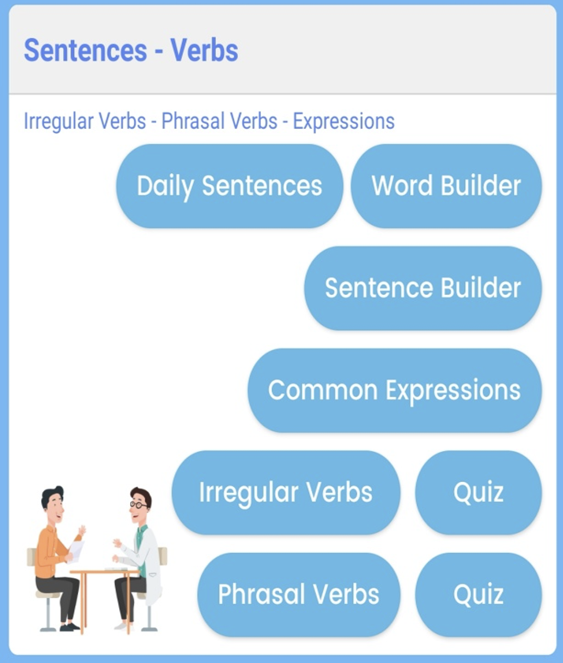 The Sentences-Verbs Section of the App